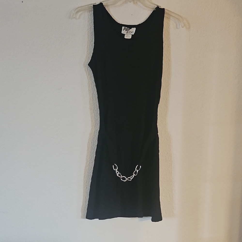 Chic Black Mini Dress with Chain Accent